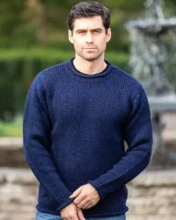 Sale Sweater Shop 100% Donegal Roll Neck Sweater Dark Blue