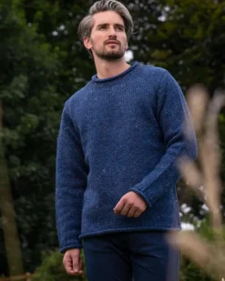 New Sweater Shop 100% Donegal Roll Neck Sweater Light Blue