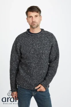 Fashion Sweater Shop 100% Donegal Roll Neck Sweater Charcoal