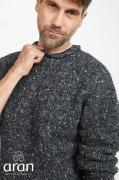Fashion Sweater Shop 100% Donegal Roll Neck Sweater Charcoal