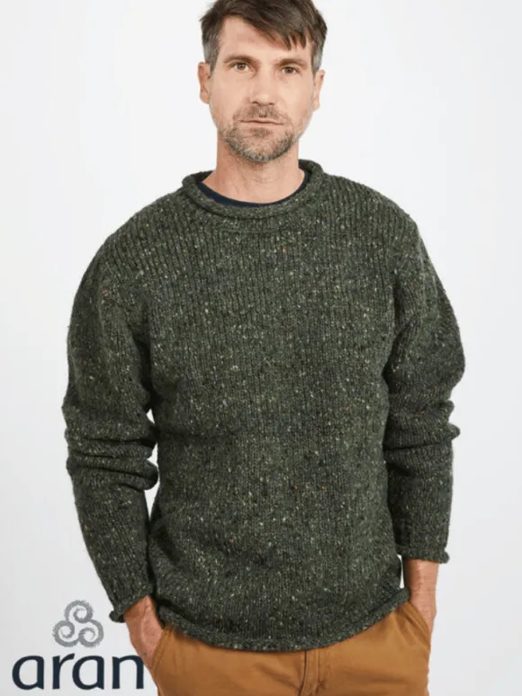 Fashion Sweater Shop 100% Donegal Wool Roll Neck Sweater Olive Green