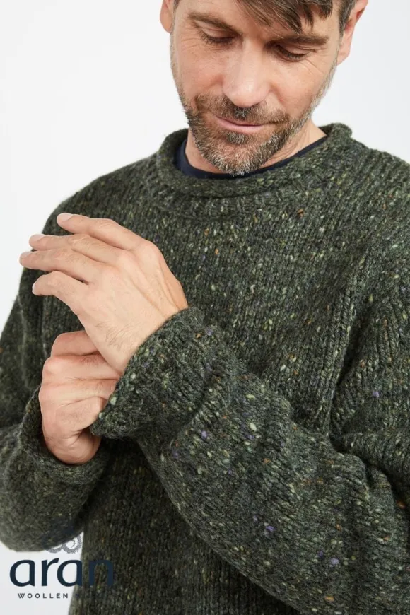 Fashion Sweater Shop 100% Donegal Wool Roll Neck Sweater Olive Green