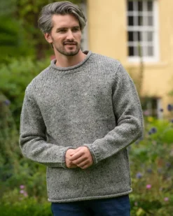 Sale Sweater Shop 100% Donegal Wool Roll Neck Sweater Grey