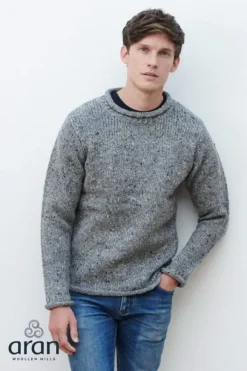 Sale Sweater Shop 100% Donegal Wool Roll Neck Sweater Grey