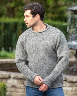 Sale Sweater Shop 100% Donegal Wool Roll Neck Sweater Grey