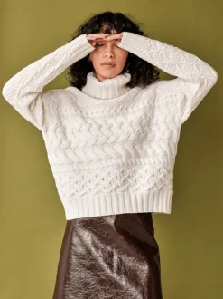 Discount Sweater Shop 100% Fine Merino Wool Cable Knit Polo Neck