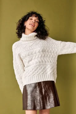 Discount Sweater Shop 100% Fine Merino Wool Cable Knit Polo Neck