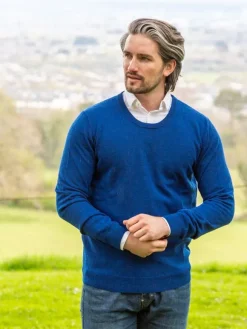 Clearance Sweater Shop 100% Lambswool Lightweight Crew Neck Ensign Blue
