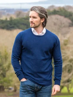 Clearance Sweater Shop 100% Lambswool Lightweight Crew Neck Rich Navy