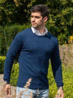 Clearance Sweater Shop 100% Lambswool Lightweight Crew Neck Rich Navy