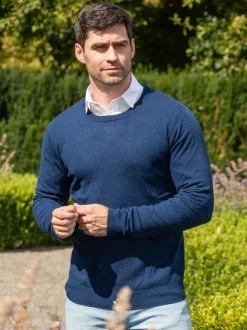 Clearance Sweater Shop 100% Lambswool Lightweight Crew Neck Rich Navy