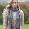 Online Sweater Shop 100% Lambswool Scarf Grey Pink Check