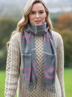 Online Sweater Shop 100% Lambswool Scarf Grey Pink Check