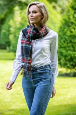 Hot Sweater Shop 100% Lambswool Tartan Scarf Black Stewart