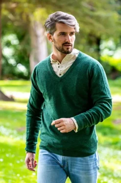 New Sweater Shop 100% Lambswool V Neck Green Melange