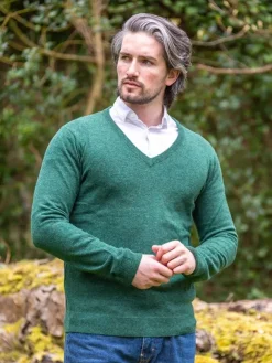 New Sweater Shop 100% Lambswool V Neck Green Melange