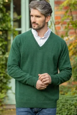 New Sweater Shop 100% Lambswool V Neck Green Melange