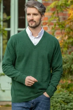 New Sweater Shop 100% Lambswool V Neck Green Melange