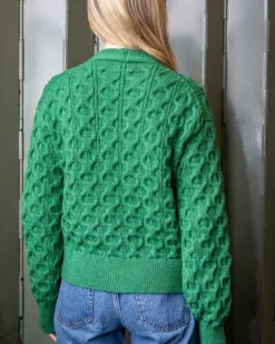 New Sweater Shop 100% Merino Wool Cropped Aran Cardigan - Kiwi