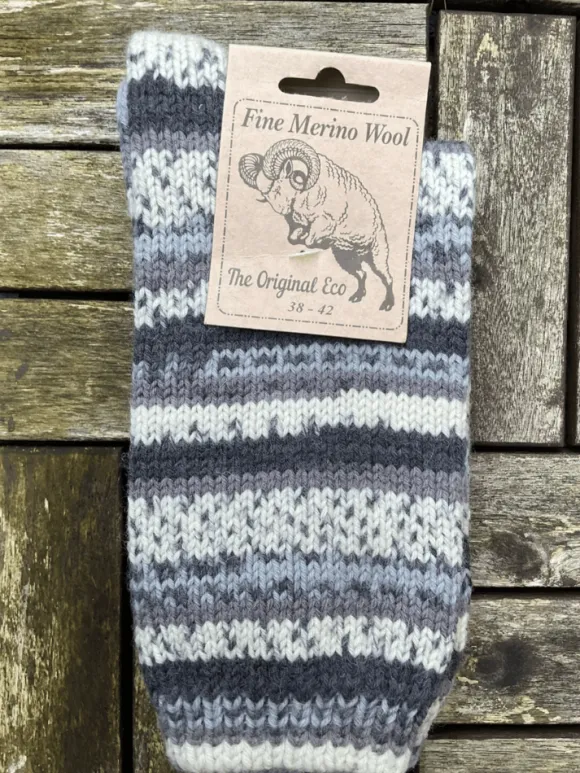 Outlet Sweater Shop 100% Merino Wool Fairisle Socks Grey Unisex