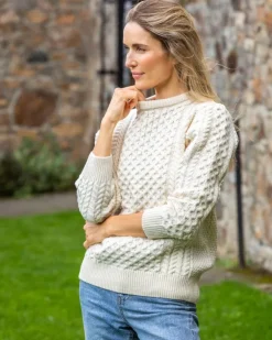 Online Sweater Shop 100% Merino Wool Fitted Aran Sweater Natural