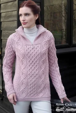 Outlet Sweater Shop 100% Super Soft Merino Wool half Zip Pink