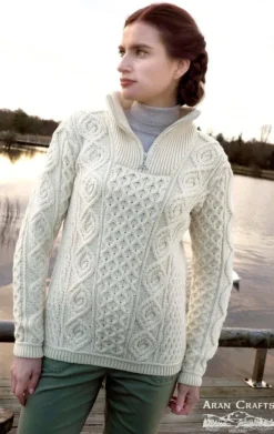 Fashion Sweater Shop 100% Super Soft Merino Wool Half Zip Natural
