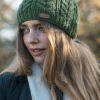 Fashion Sweater Shop 100% Wool Fully Lined Aran Pull on Hat Green