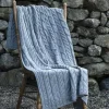 Discount Sweater Shop Aran Cable Knit Blanket Super Soft Merino Grey/Blue