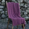 New Sweater Shop Aran Cable Knit Blanket Super Soft Merino Raspberry