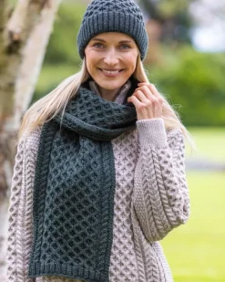 Discount Sweater Shop Aran Cable Knit Scarf Army Green