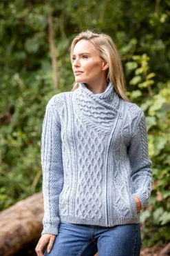 Clearance Sweater Shop Aran Cable Knit Side Zip Sky