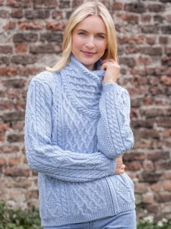 Clearance Sweater Shop Aran Cable Knit Side Zip Sky