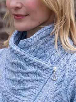 Clearance Sweater Shop Aran Cable Knit Side Zip Sky