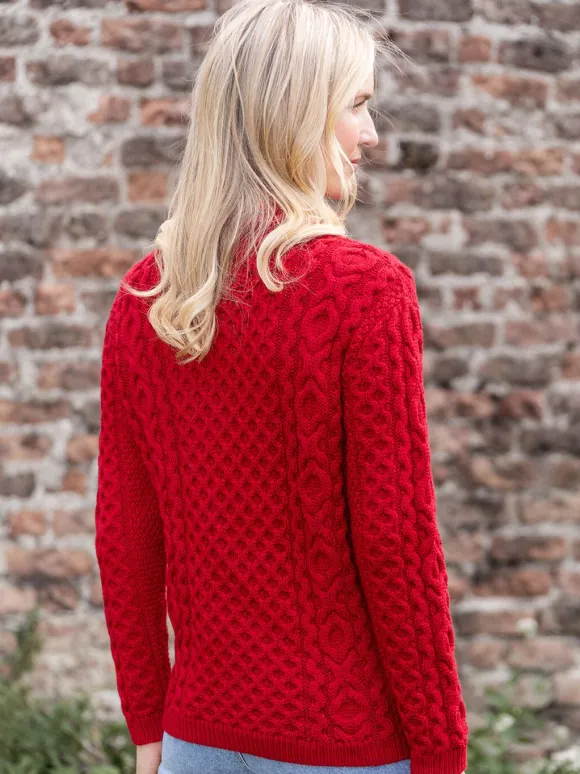 New Sweater Shop Aran Cable Knit Side Zip - Raspberry