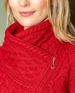 Hot Sweater Shop Aran Cable Knit Size Zip - Red