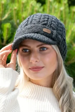 Discount Sweater Shop Aran Cable Peak Hat Charcoal