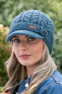 Online Sweater Shop Aran Cable Peak Hat Denim