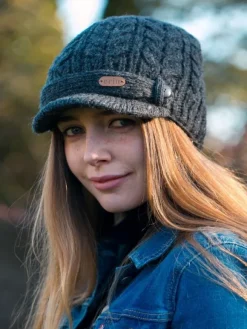 Outlet Sweater Shop Aran Cable Peak Hat Lined Charcoal