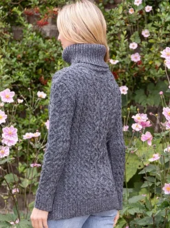 Outlet Sweater Shop Aran Cowl Neck Merino Wool Sweater Slate