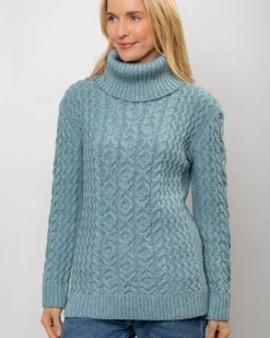 Hot Sweater Shop Aran Cowl Neck Merino Wool Aqua