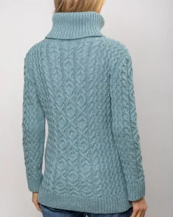 Hot Sweater Shop Aran Cowl Neck Merino Wool Aqua