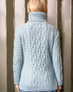 Hot Sweater Shop Aran Cowl Neck Merino Wool Aqua