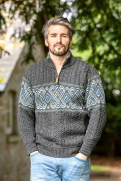 Discount Sweater Shop Aran Half Zip Sweater with Celtic Design