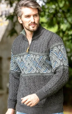 Discount Sweater Shop Aran Half Zip Sweater with Celtic Design
