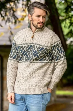 Discount Sweater Shop Aran Half Zip Sweater with Celtic Design