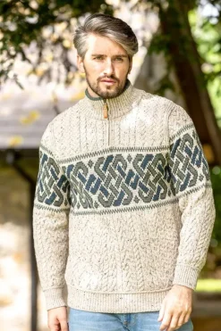 Discount Sweater Shop Aran Half Zip Sweater with Celtic Design