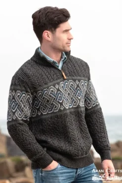 Discount Sweater Shop Aran Half Zip Sweater with Celtic Design