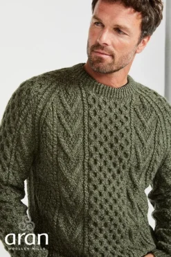 New Sweater Shop Aran Handknit Sweater S157 Green