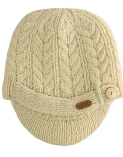 Hot Sweater Shop Aran Peak Cable Hat Natural White